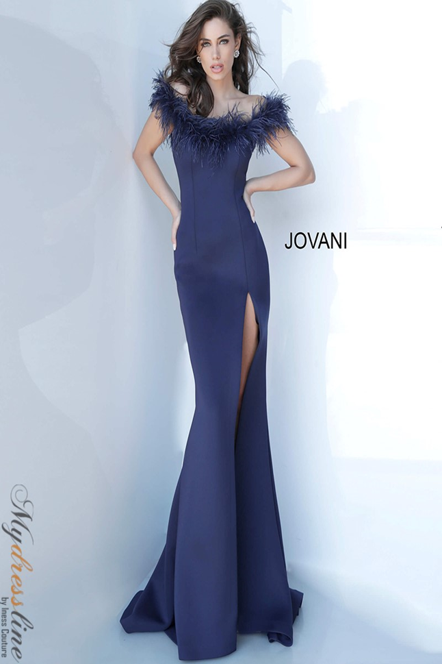 baby blue silk dress Jovani 2944 Elegant Off-Shoulder Feather Gown – Mydressline