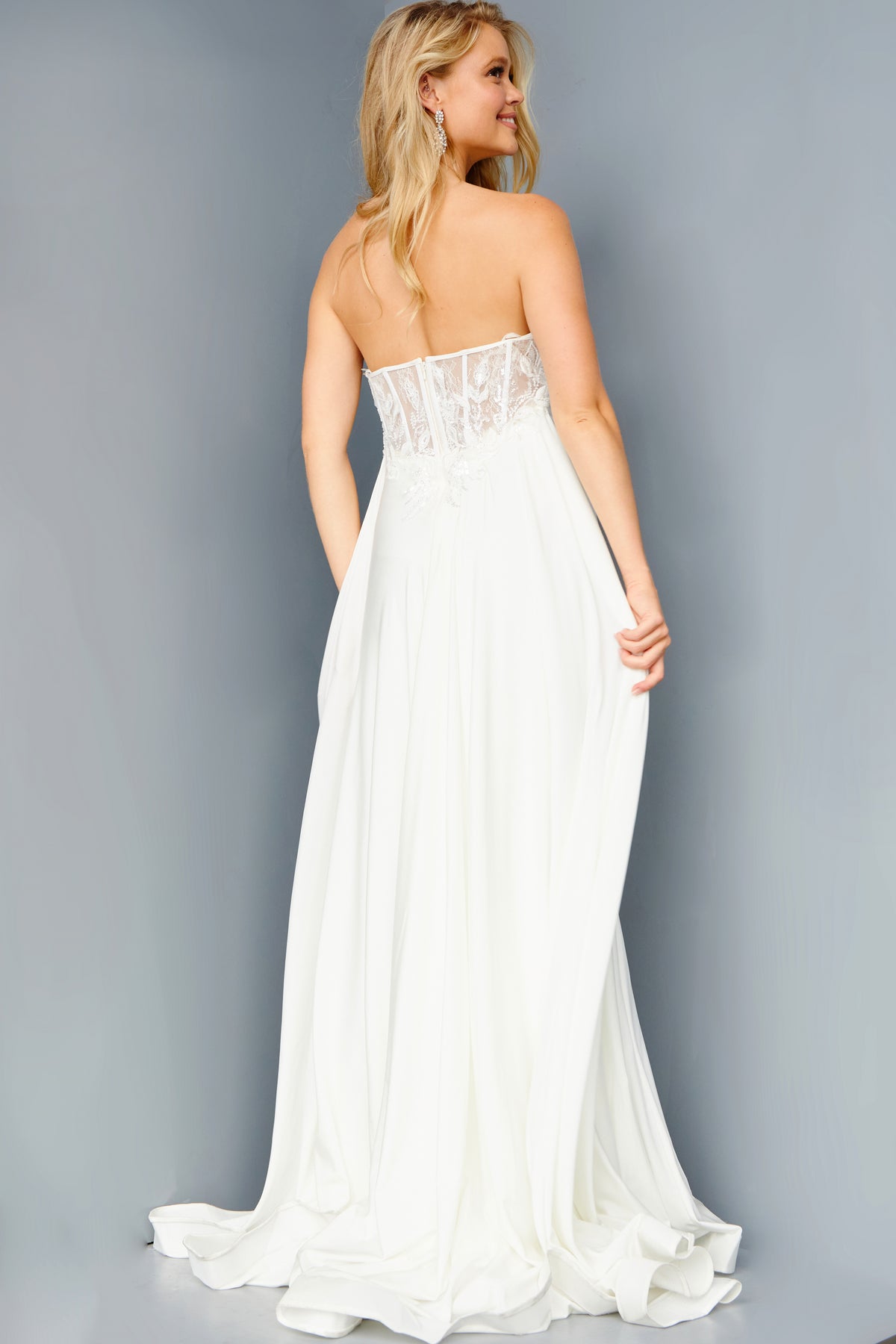 Jovani JVN07648 Strapless Sweetheart Lycra Dress with Draped