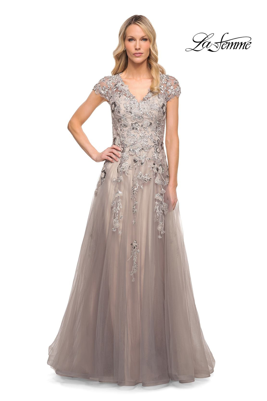 La Femme 30239 Evening Dress with Lace and Floral Embroidery