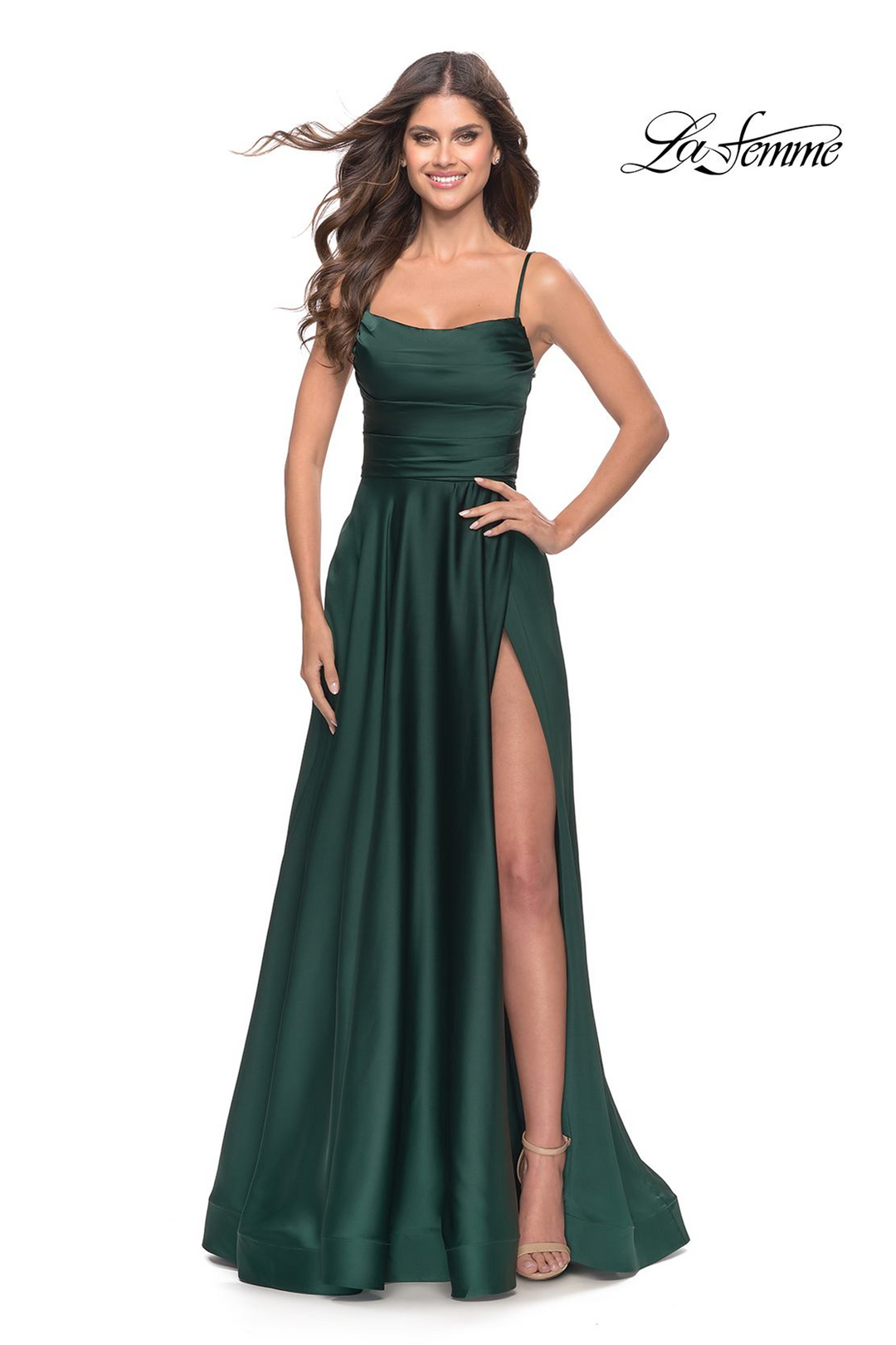La Femme 31105 Satin Evening/Prom Dress - Elegance Personified Mydressline La Femme 31105 Satin Evening/Prom Dress - Elegance Personified Mydressline