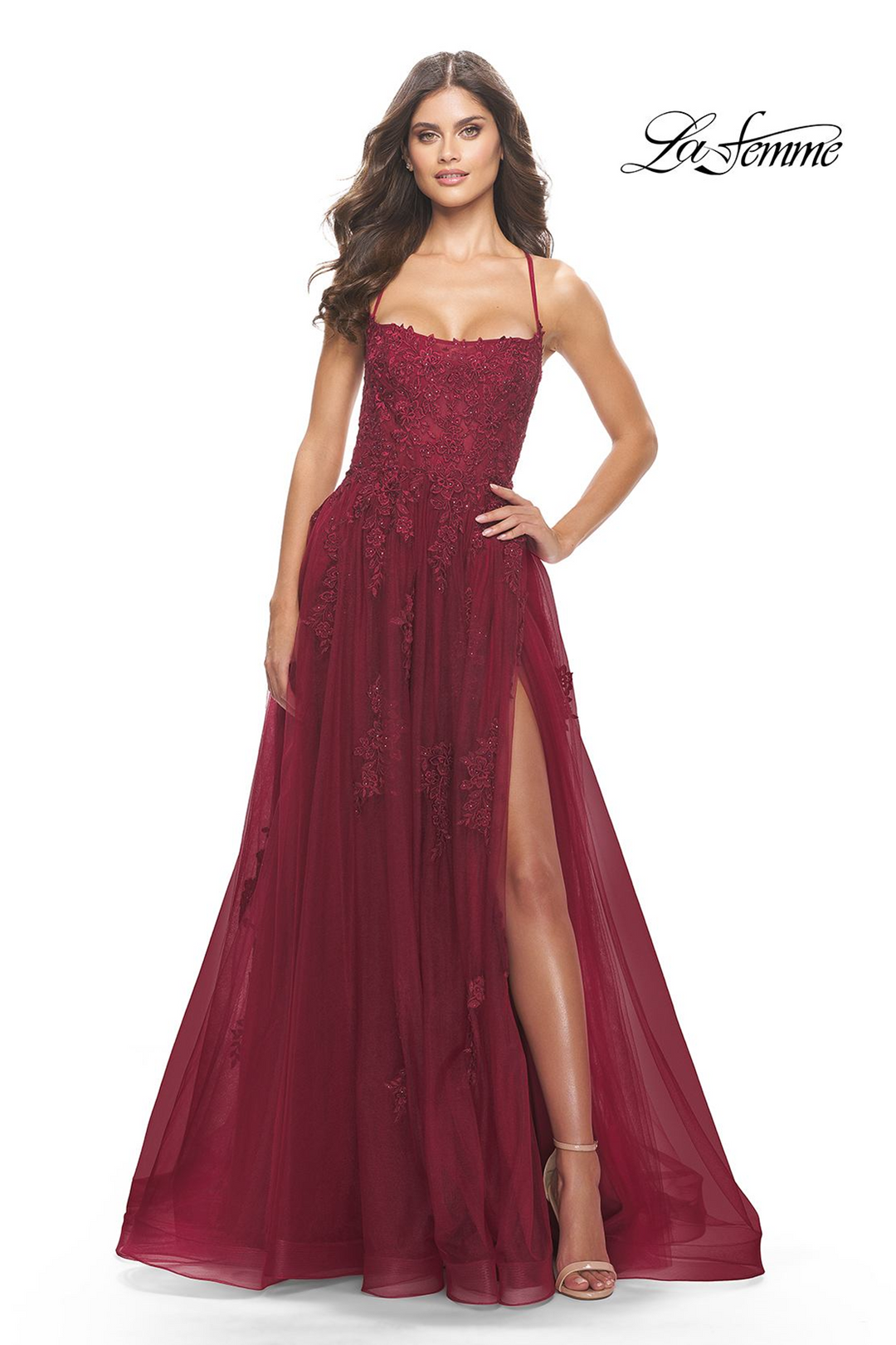 La Femme 31135 A-Line Tulle Dress with Embroidery Mydressline La Femme 31135 A-Line Tulle Dress with Embroidery Mydressline
