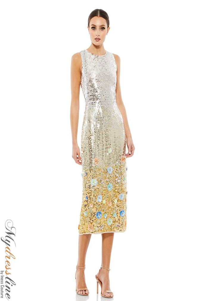 mac duggal sleeveless sequin cocktail dress Mac Duggal Women's Beaded Floral Sleeveless Gown - Gold