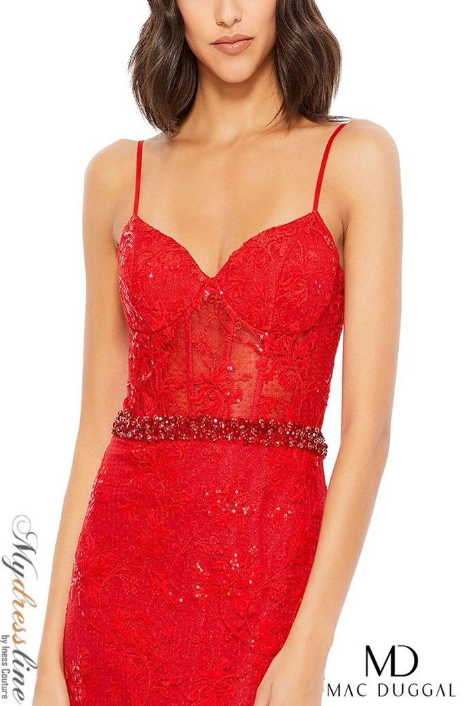 Embroidered Illusion Bodice Sleeveless Trumpet Gown - Mac Duggal Red / US 0 Embroidered Illusion Bodice Sleeveless Trumpet Gown - Mac Duggal Red / US 0