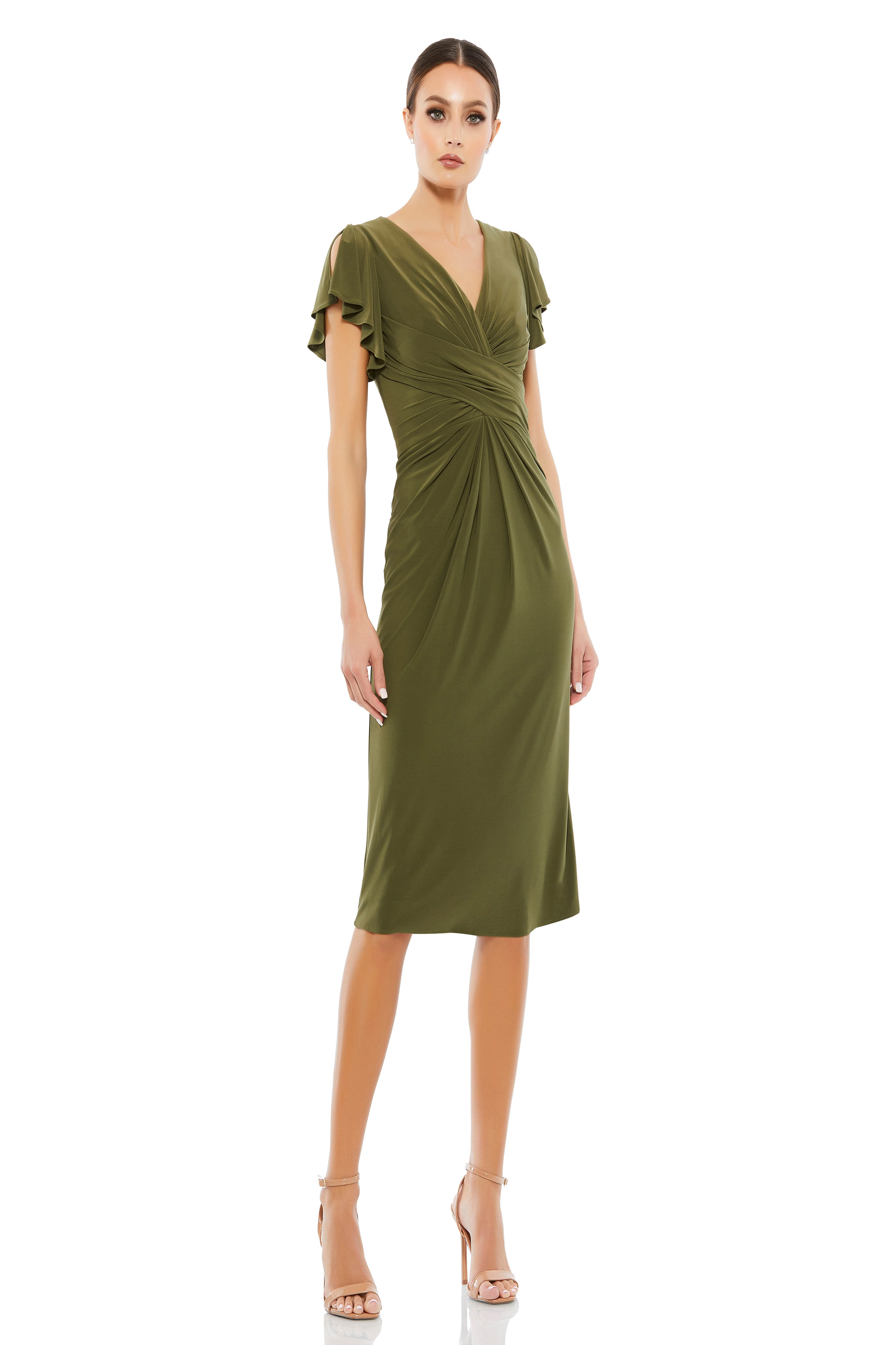 Mac Duggal 12486 Jersey Dress: Elegant V-Neck Knee-Length Design ...