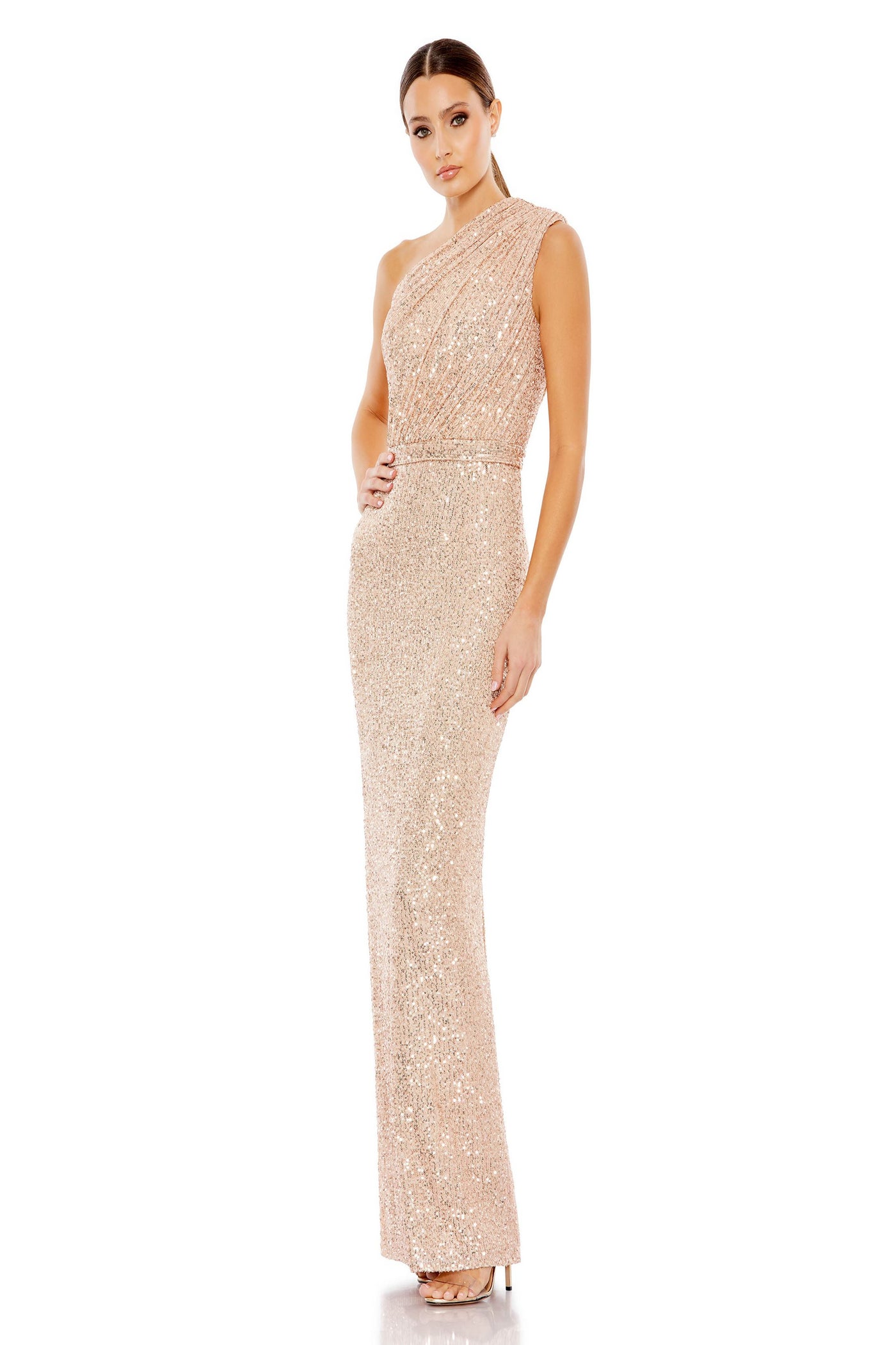 High neck sequin gown with train mac duggal top