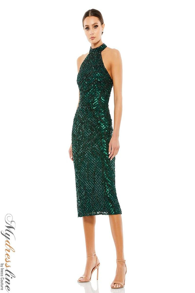 Mac Duggal 5535 Sequin Halter Tea Length Evening Dress – Mydressline