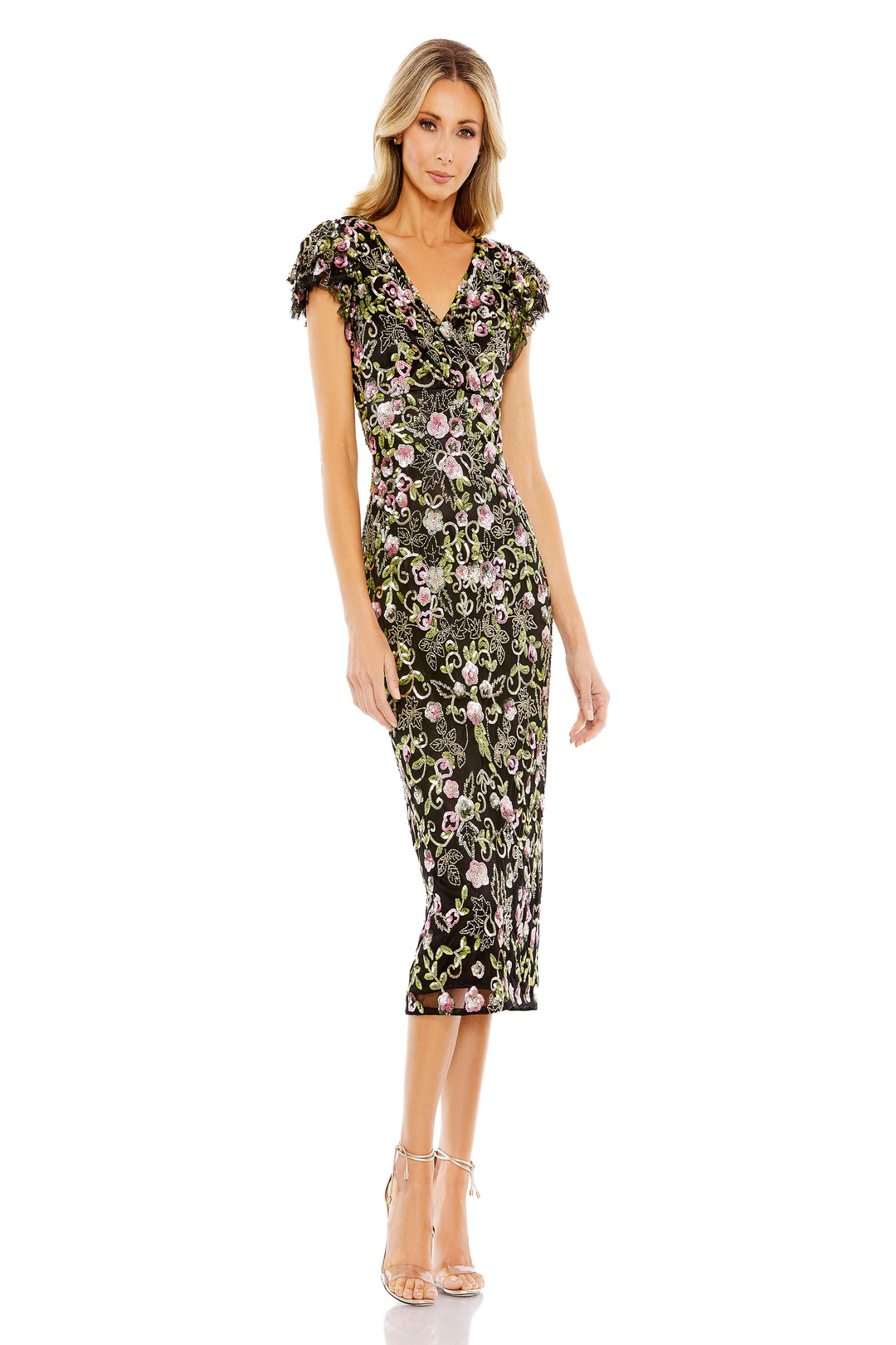 mac duggal midi cocktail dress Mac Duggal Women's Embellished Mesh Sleeveless Scoop Neck Midi Dress - Tan/Beige - Size 6