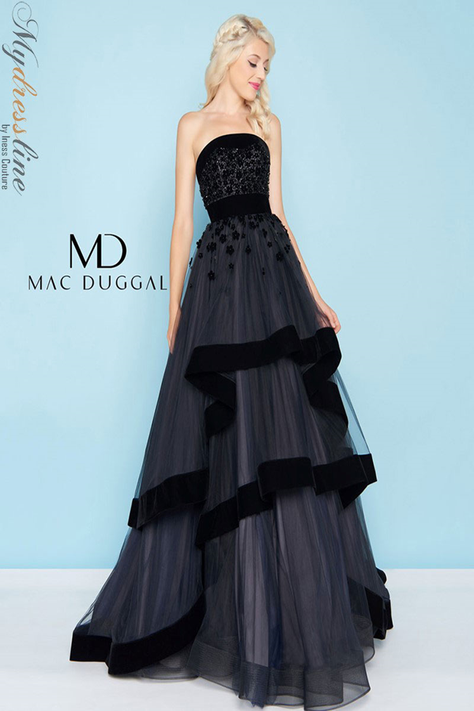 Mac Duggal 66346 Velvet Evening Gown with Tulle Layers – Mydressline