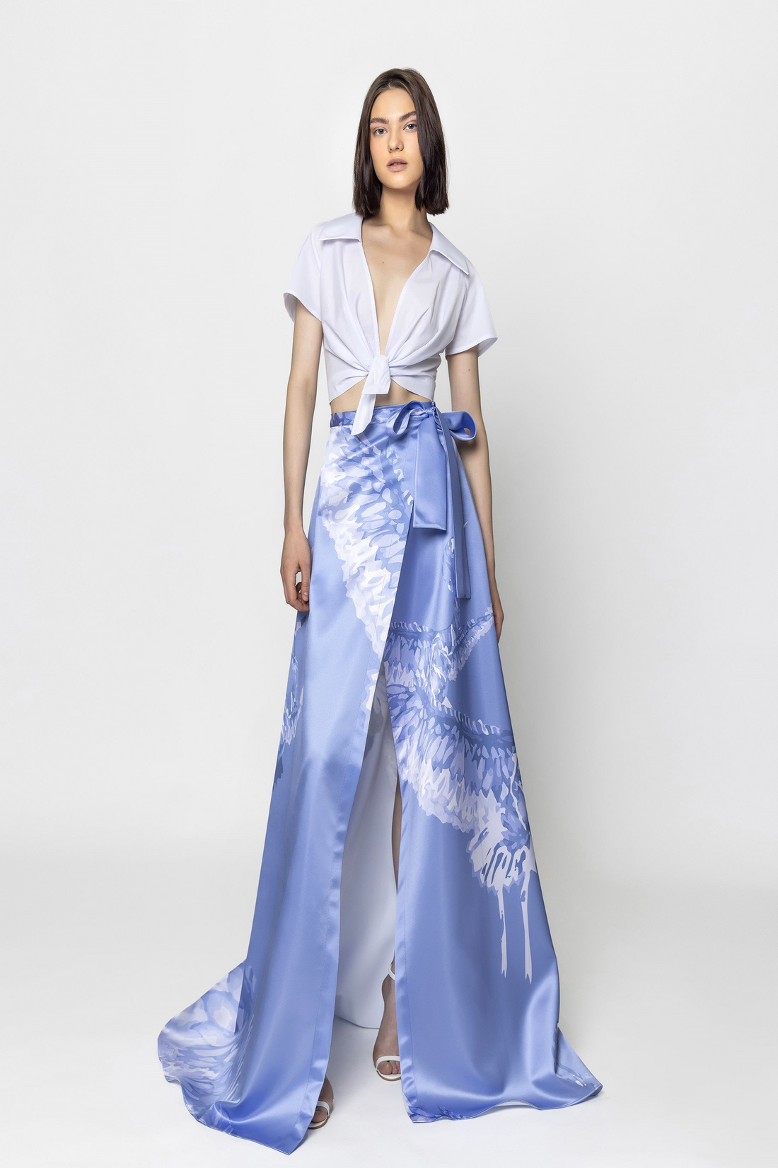 Naja Saade RTW23-15 – White Crepe Cropped Top & Skirt