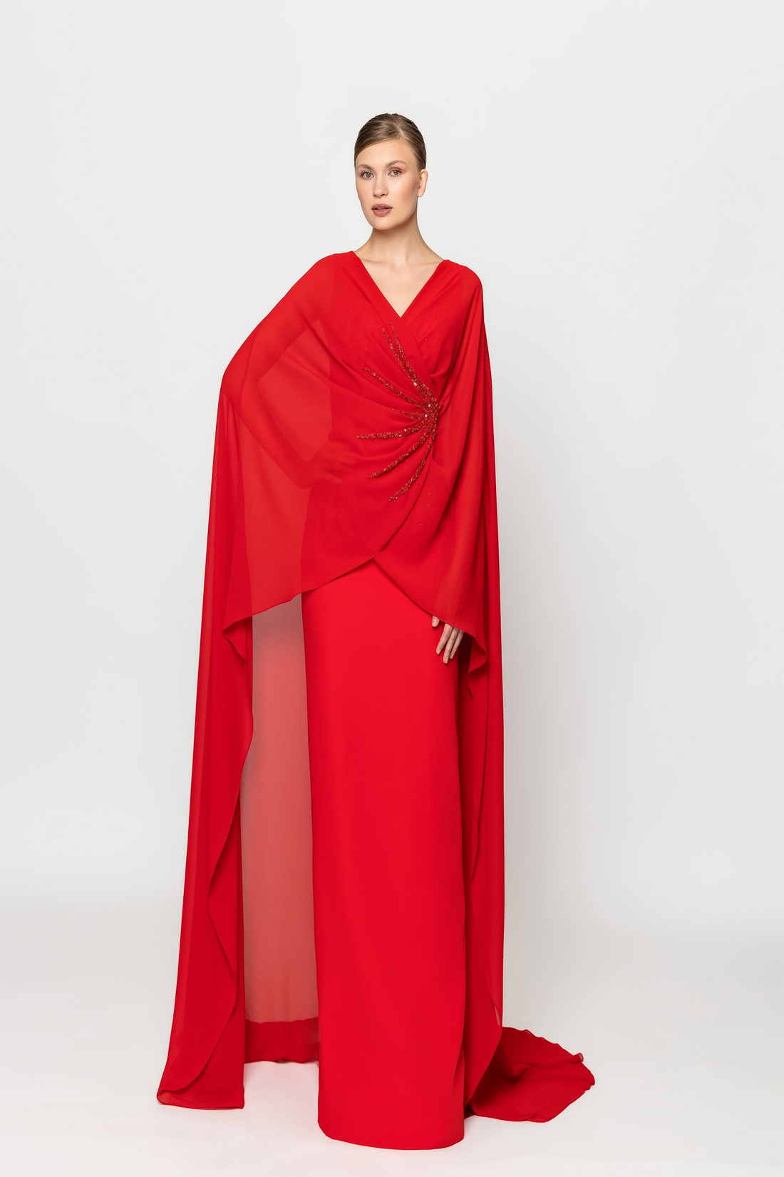نجا سعاد RTW23-35 – RTW23-35 V-Neck Crepe Long Dress