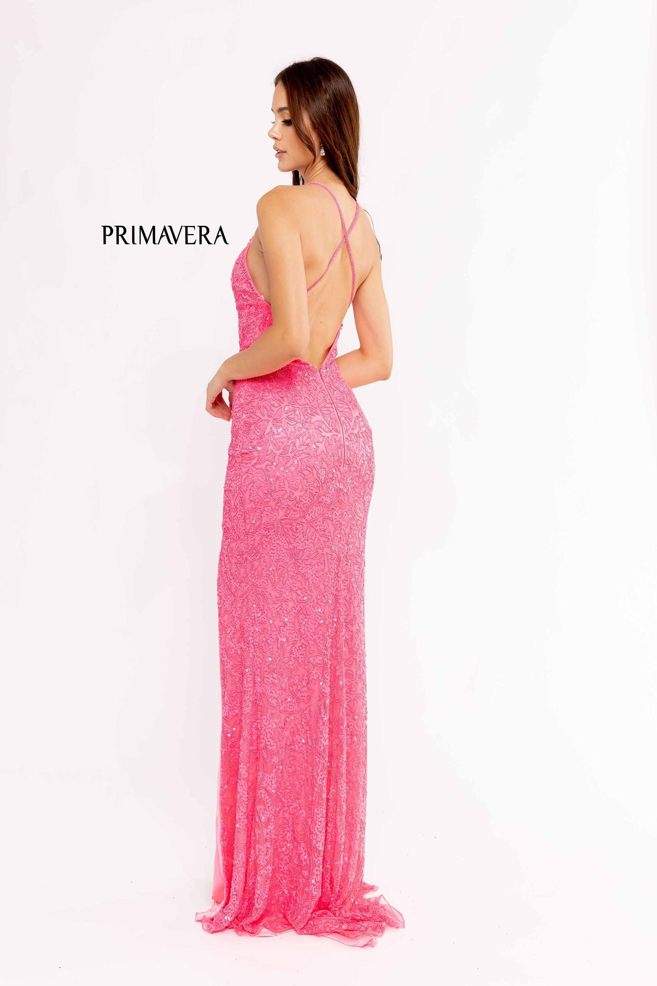 Primavera 3938 Sleeveless Sequin Evening Dress with V-Neckline