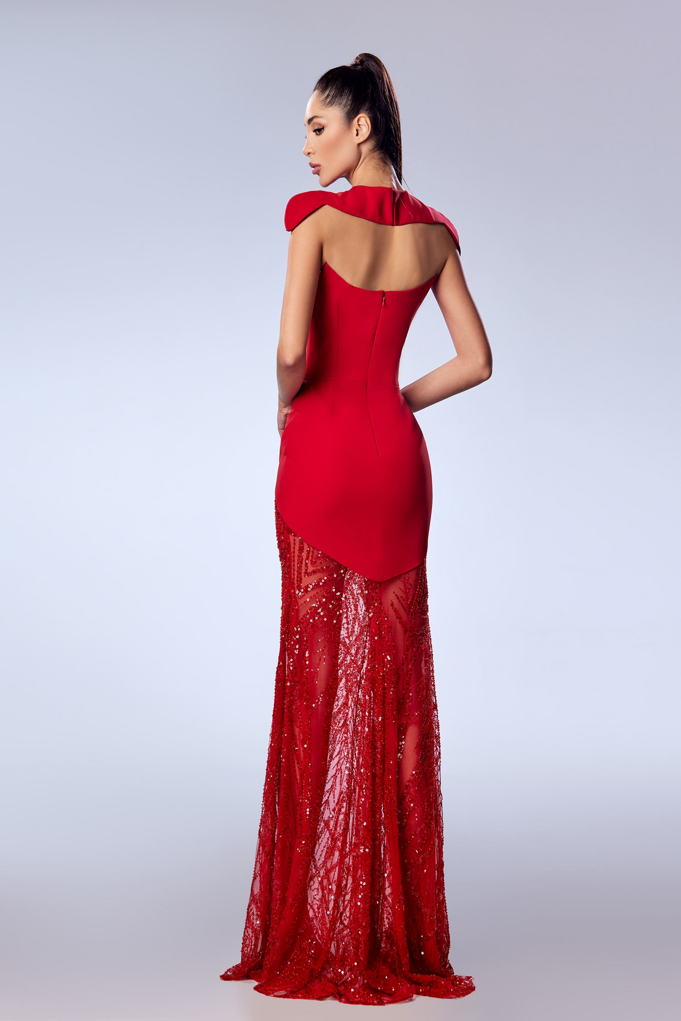 Reverie Couture FW69 Crepe Gown with Beaded Tulle – Mydressline