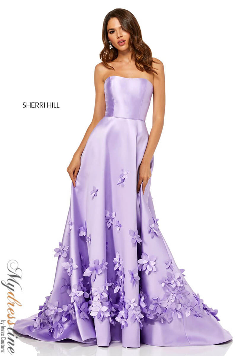 Sherri Hill 52582 Taffeta Evening Dress with Flower Details Mydressline