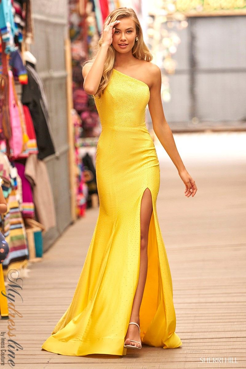 HOT ! Yellow Prom Dresses Sherri Hill Yellow Floral Dress Sherri Hill 54853 One-Shoulder Prom Dress With Sparkling Stones HOT ! Yellow Prom Dresses Sherri Hill Yellow Floral Dress Sherri Hill 54853 One-Shoulder Prom Dress With Sparkling Stones