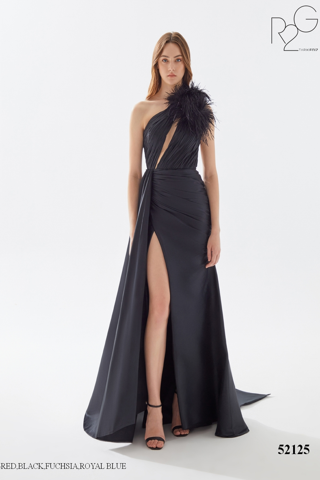 Luxurious Taffeta Evening Dress with Feather Detailing – Mydressline