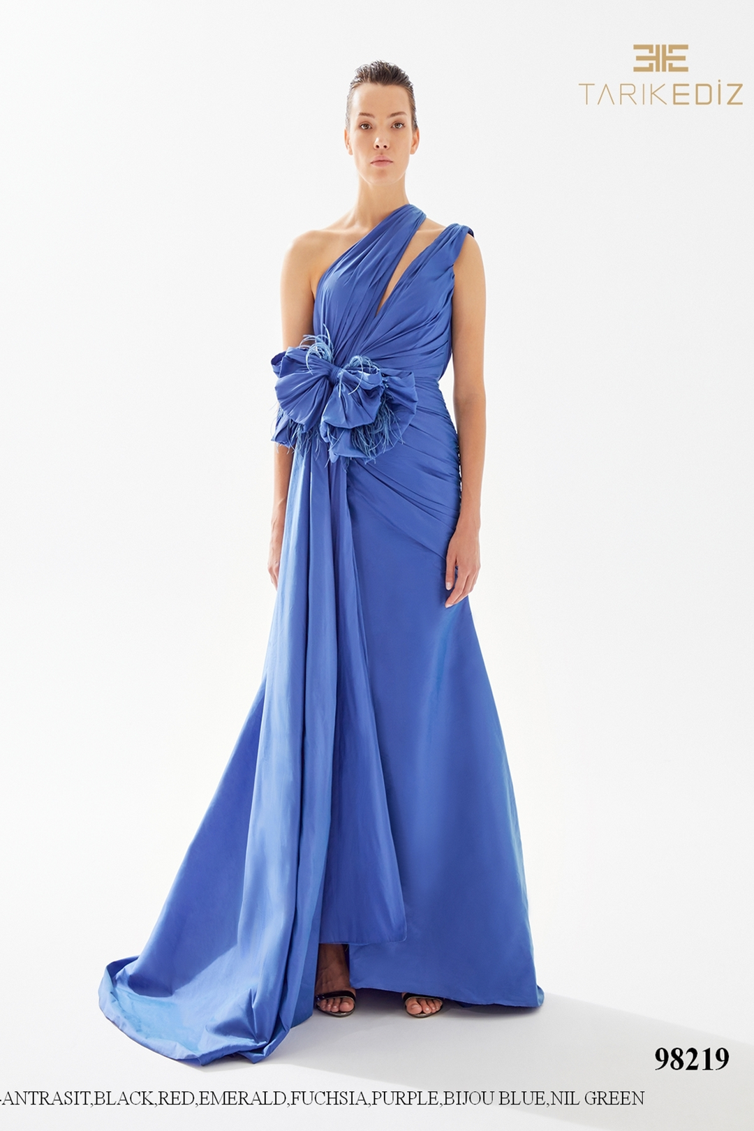 Tarik Ediz 98219 A-Line Evening Dress with Bow Mydressline Tarik Ediz 98219 A-Line Evening Dress with Bow Mydressline