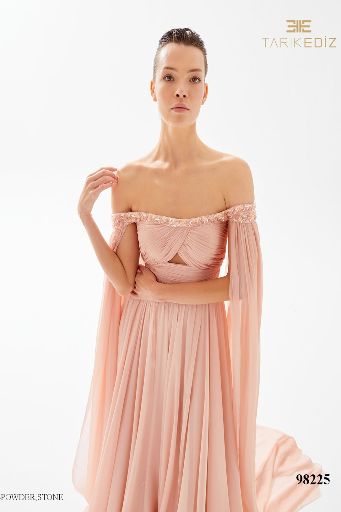 Tarik Ediz 98225 Chiffon Evening Gown with Cape – Mydressline