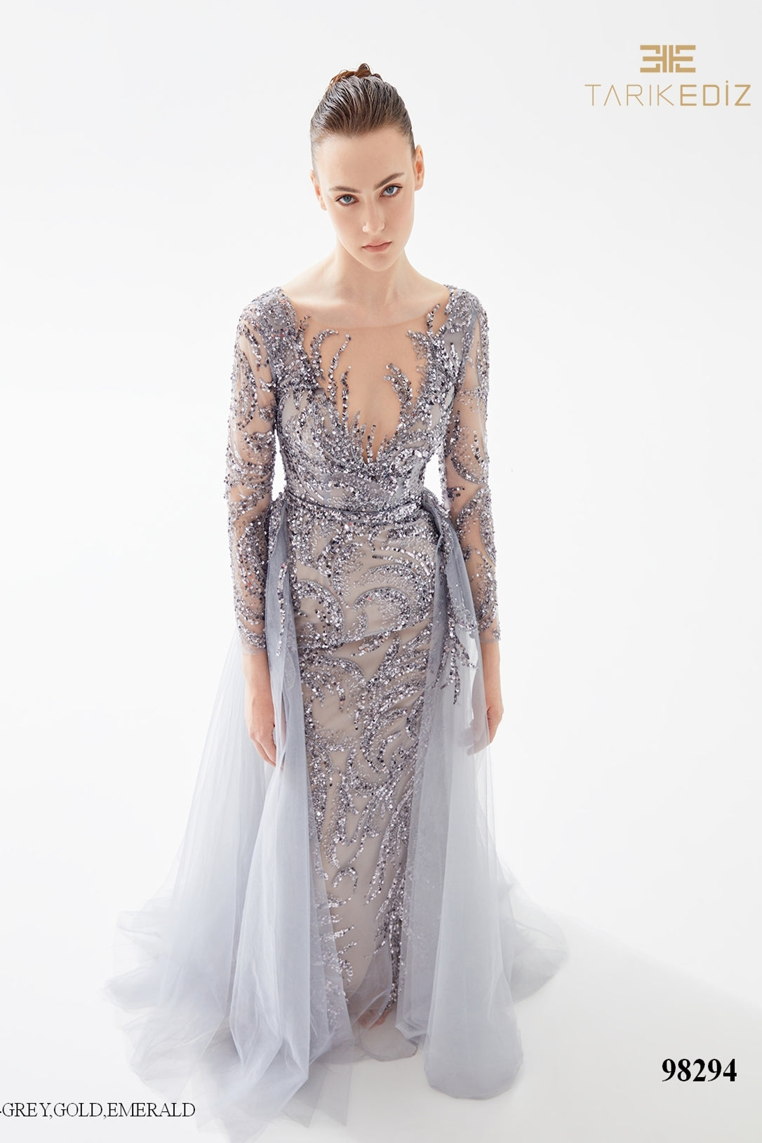 Tarik Ediz 98294 Evening Dress with Beadwork & Overskirt
