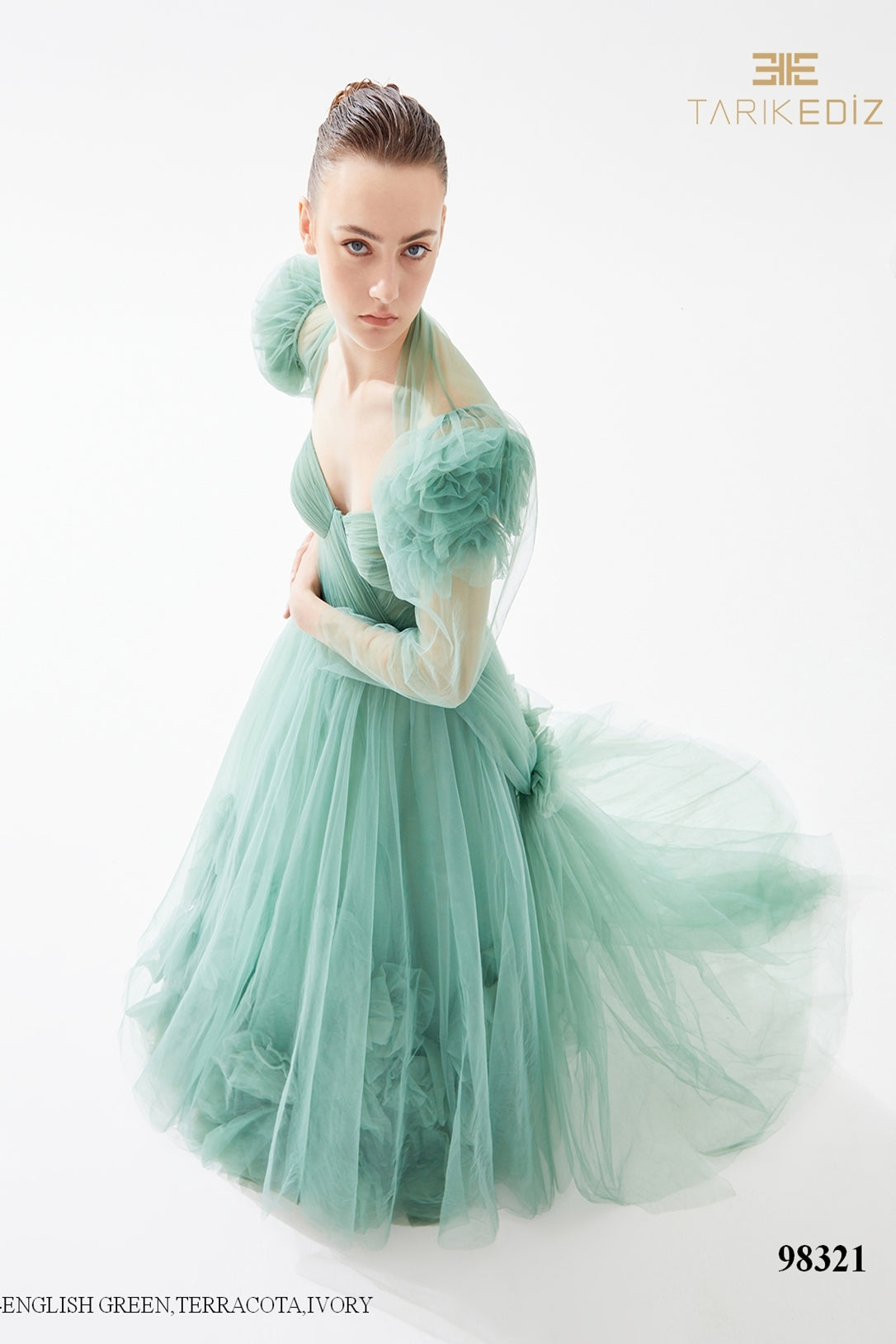 Tarik Ediz 98321 A-Line Floral Detail Sleeveless Evening