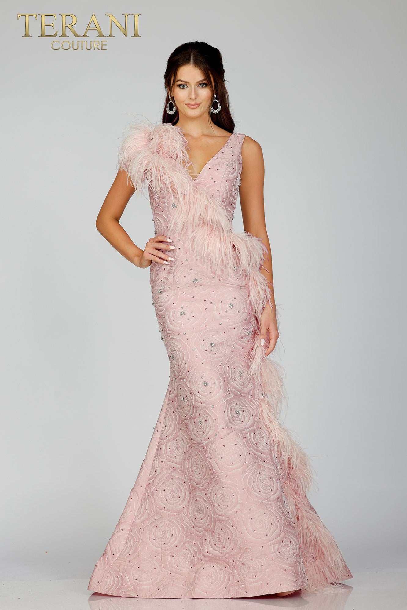 Terani Couture 231E0314 Mermaid Style Evening Dress with Feather Adornments Mydressline